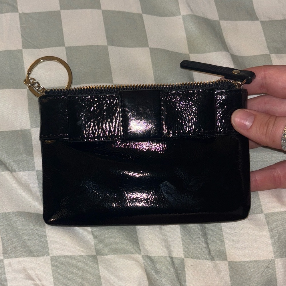 Kate Spade Glossy Black Leather Wristlet with Gold Ring — Storybook Lining - Picture 9 of 16